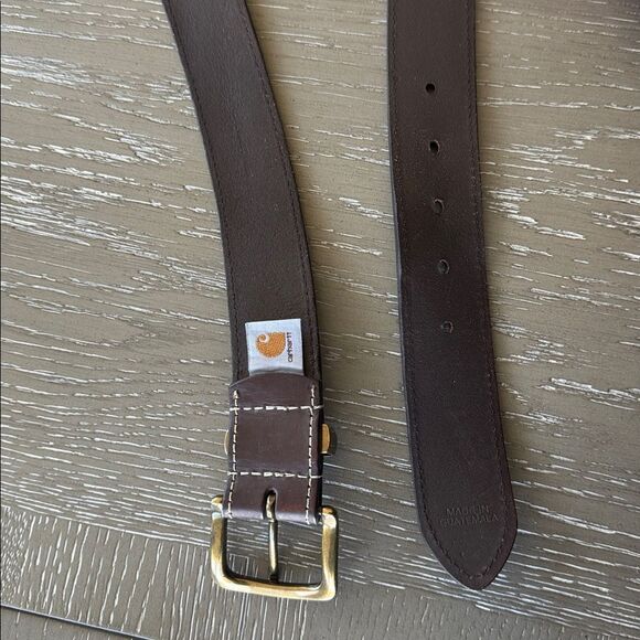 Carhartt Dark Brown Genuine Leather Belt with Buckle Casual Men’s Size 52 GUC - Picture 4 of 12